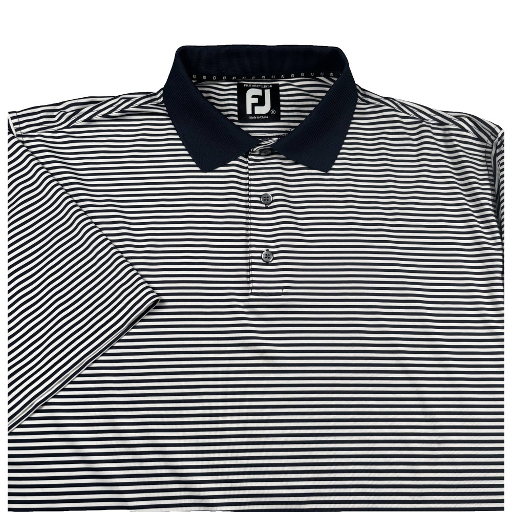 FootJoy ProDry Lisle Men's Large Golf Polo Navy White Striped Brenton Bay
